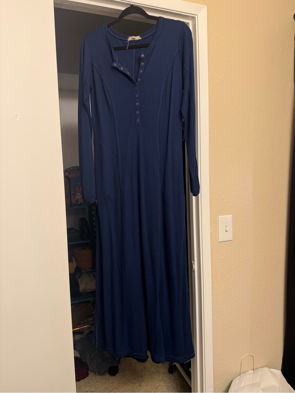 Chelsea & Violet Navy Long Sleeve Maxi Henley Dress